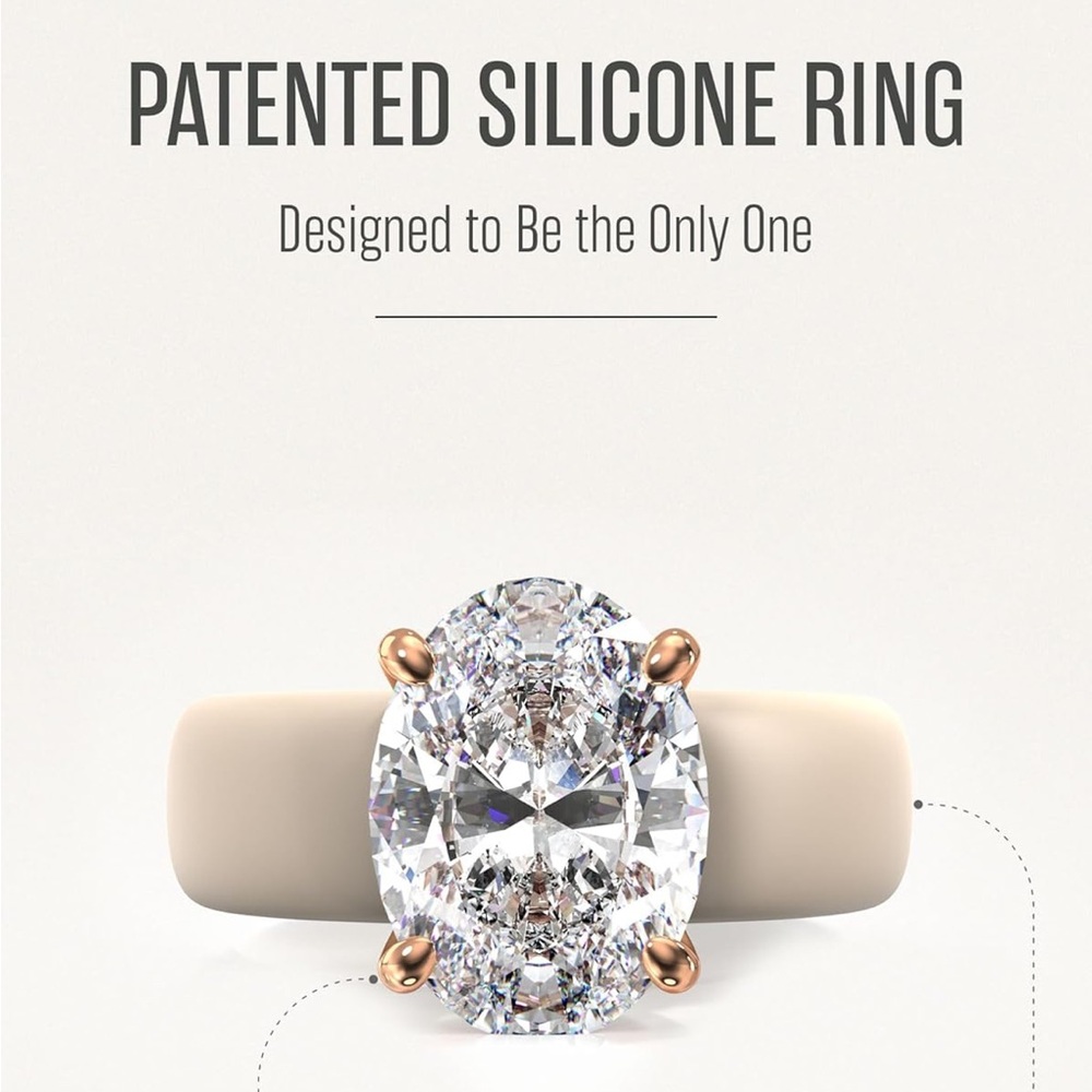 ♥️💖 NWT Rinfit SILICONE WEDDING RING Huge Oval Cut CZ Ivory & Rose Gold - Picture 7 of 8